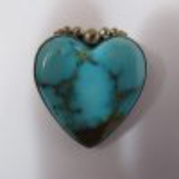 Vintage Native American Turquoise Heart Pendant Pin Sterling Silver Signed M Lee - Picture 5 of 5